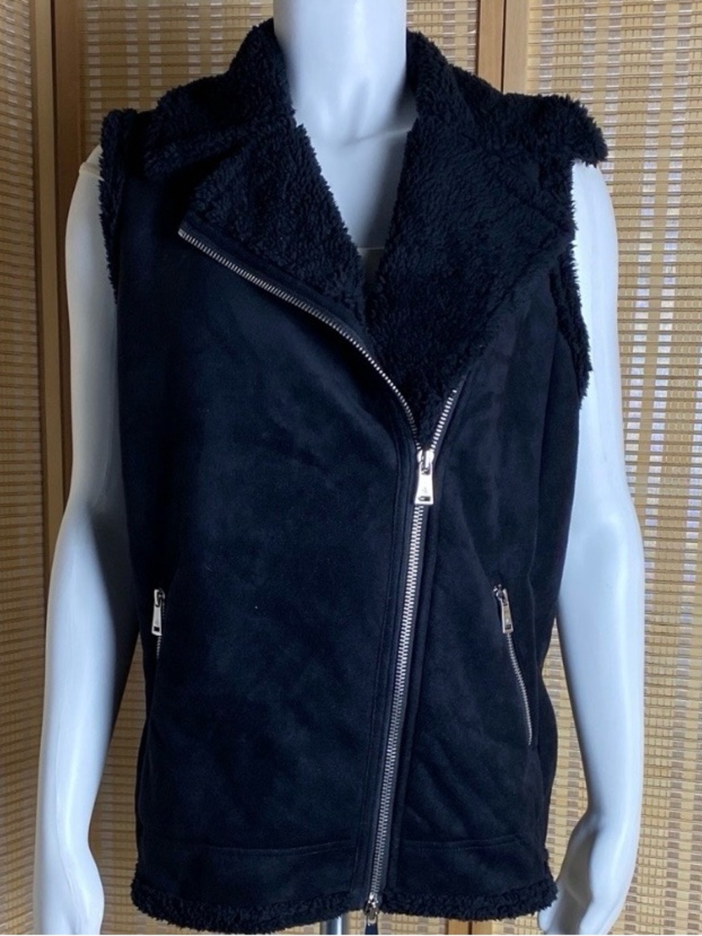 Lauren Ralph Lauren Black Faux Suede & Faux Shearling Moto Vest Size XS